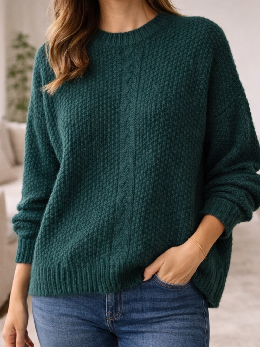 St John’s Bay Chunky Warm Cable Knit Sweater Evergreen Color NWT Size XL
